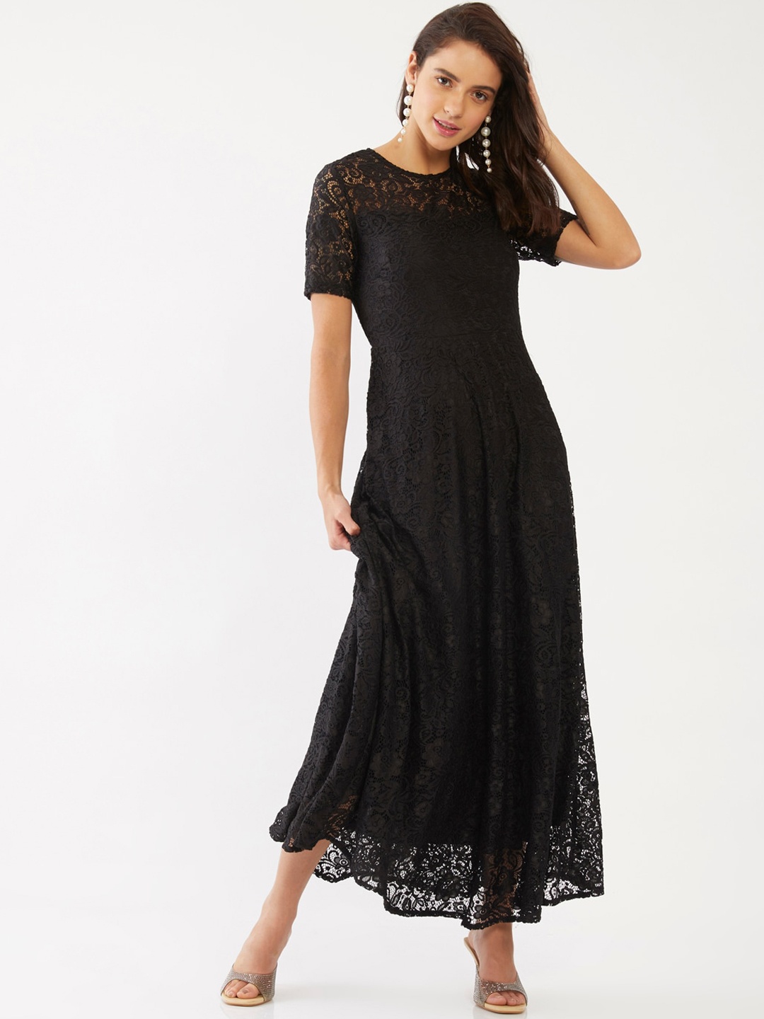 

Zink London Women Black Self Design Maxi Dress