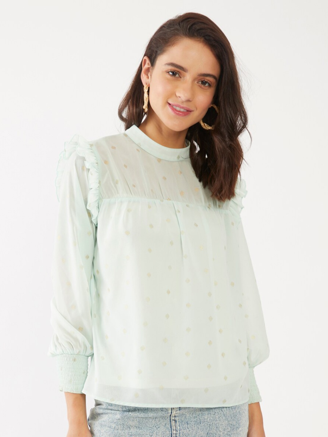 

Zink London Green Ruffled Regular Top