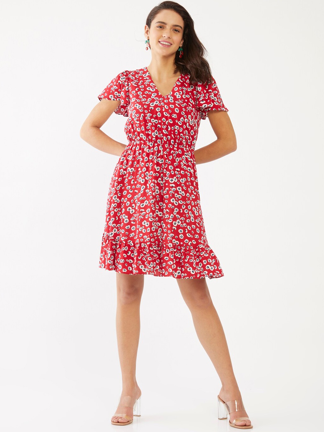 

Zink London Red Conversational Printed Fit and Flare Dress