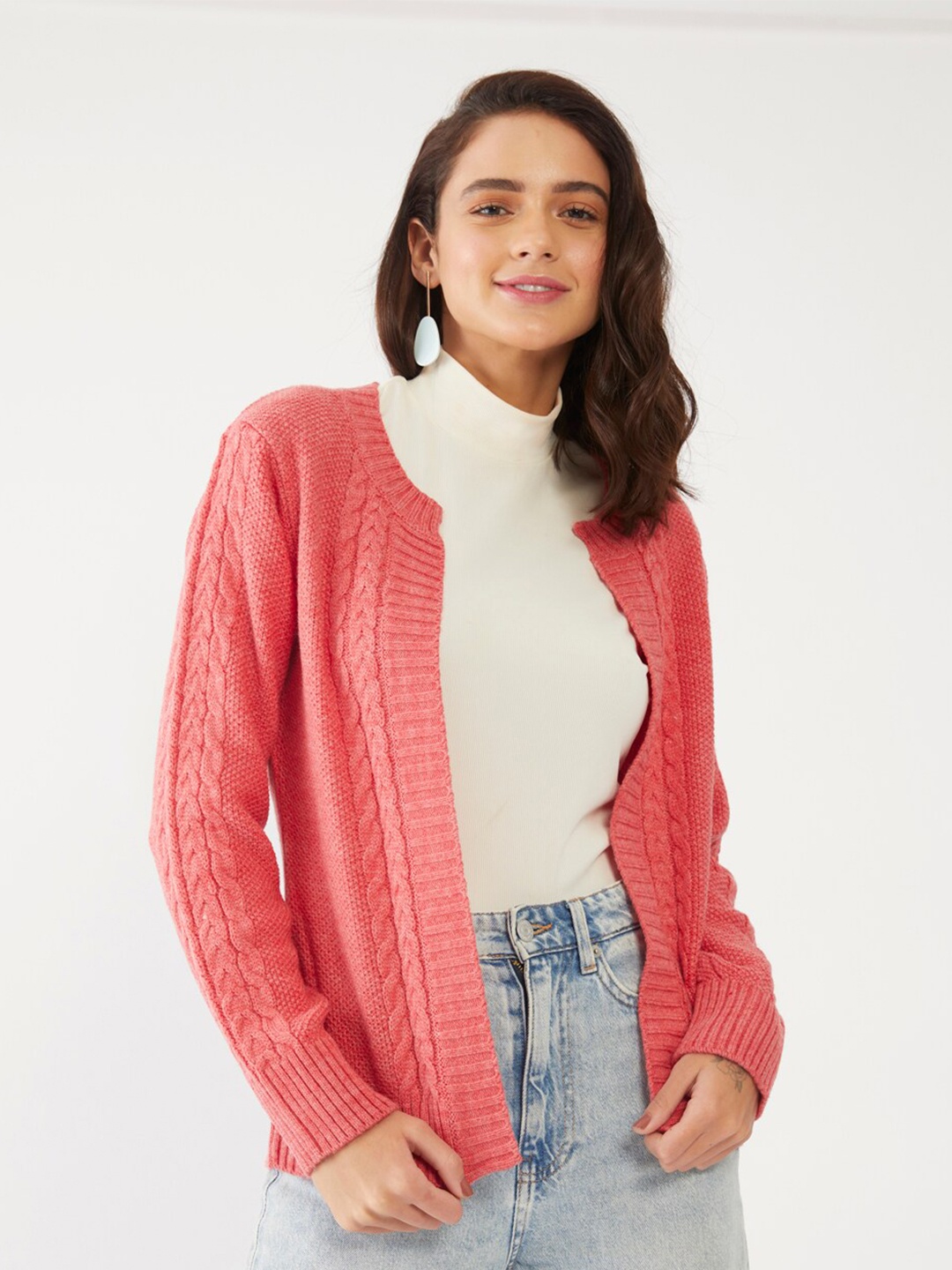 

Zink London Women Pink Solid Open Front Shrug