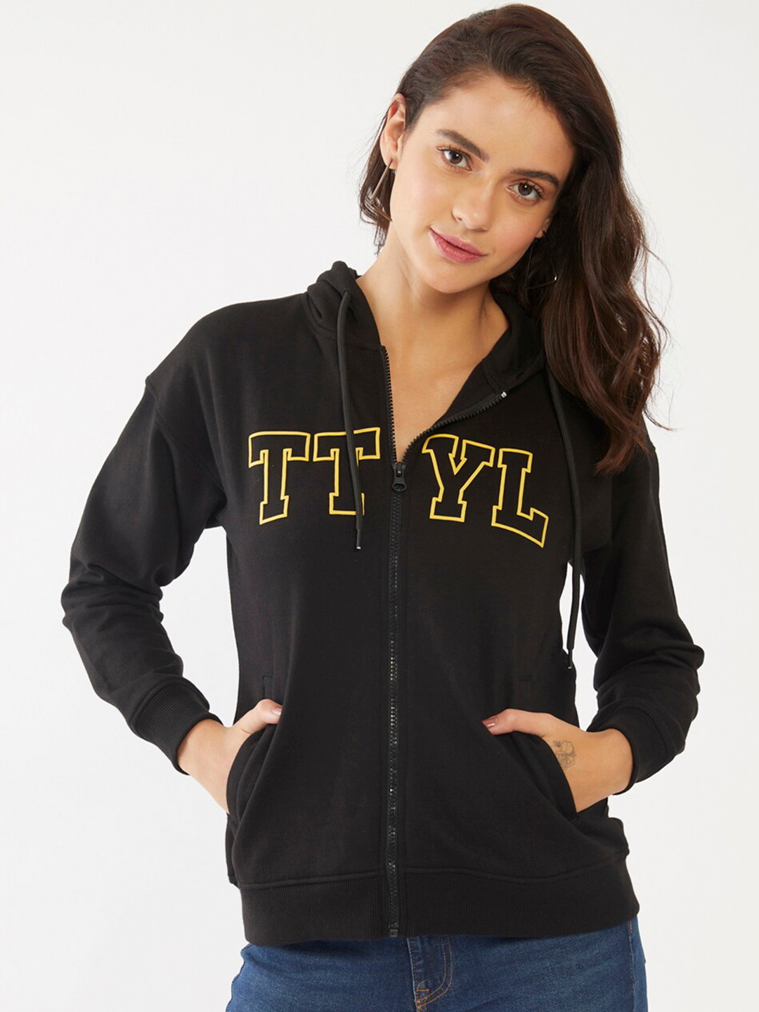 

Zink London Women Black Hooded Sweatshirt