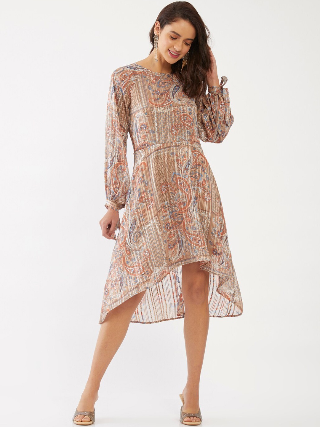 

Zink London Women Beige & Blue Ethnic Motifs Printed Dress