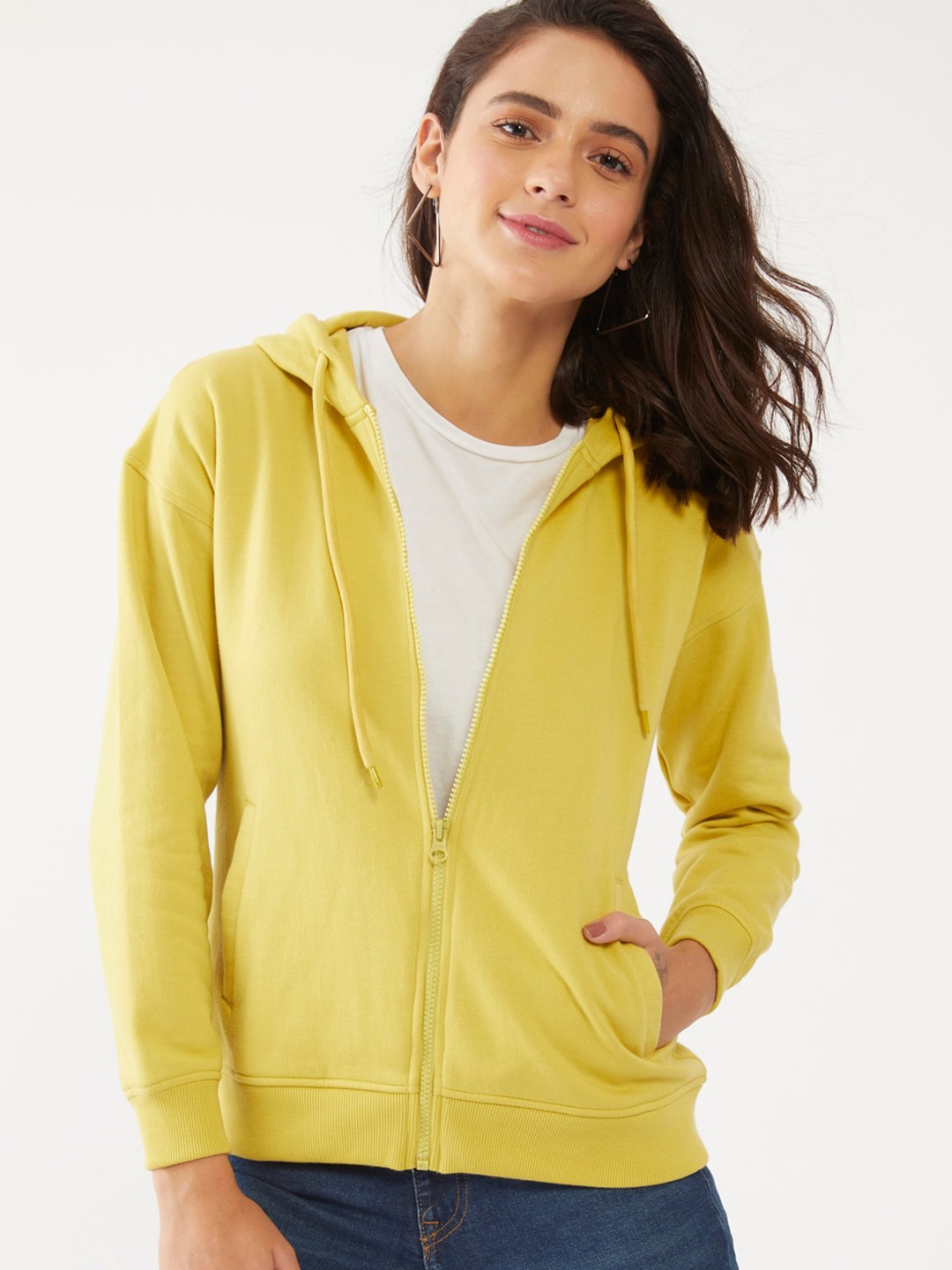 

Zink London Women Yellow Hooded Sweatshirt