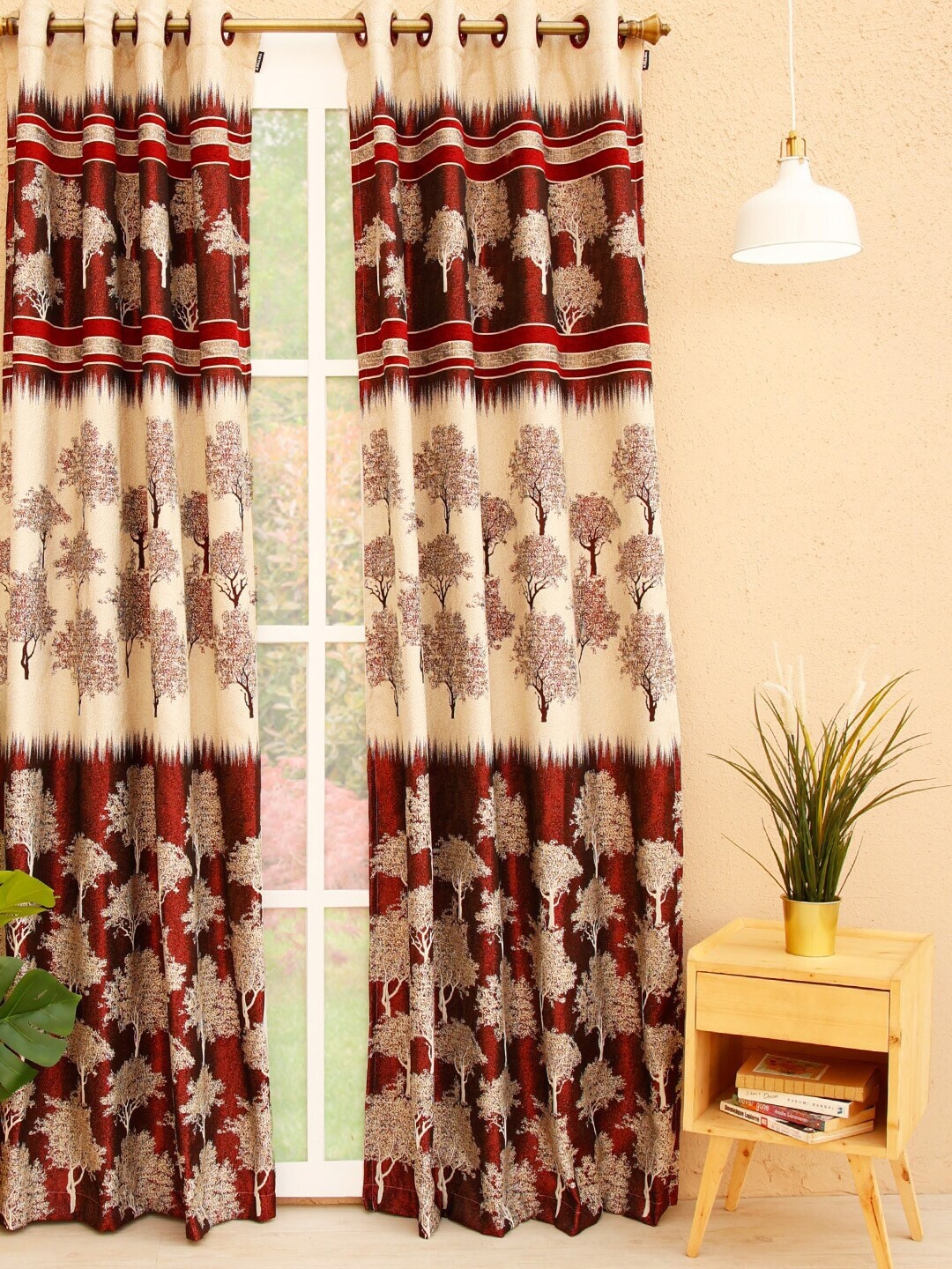 

Ariana Maroon & Cream-Coloured Floral Door Curtain