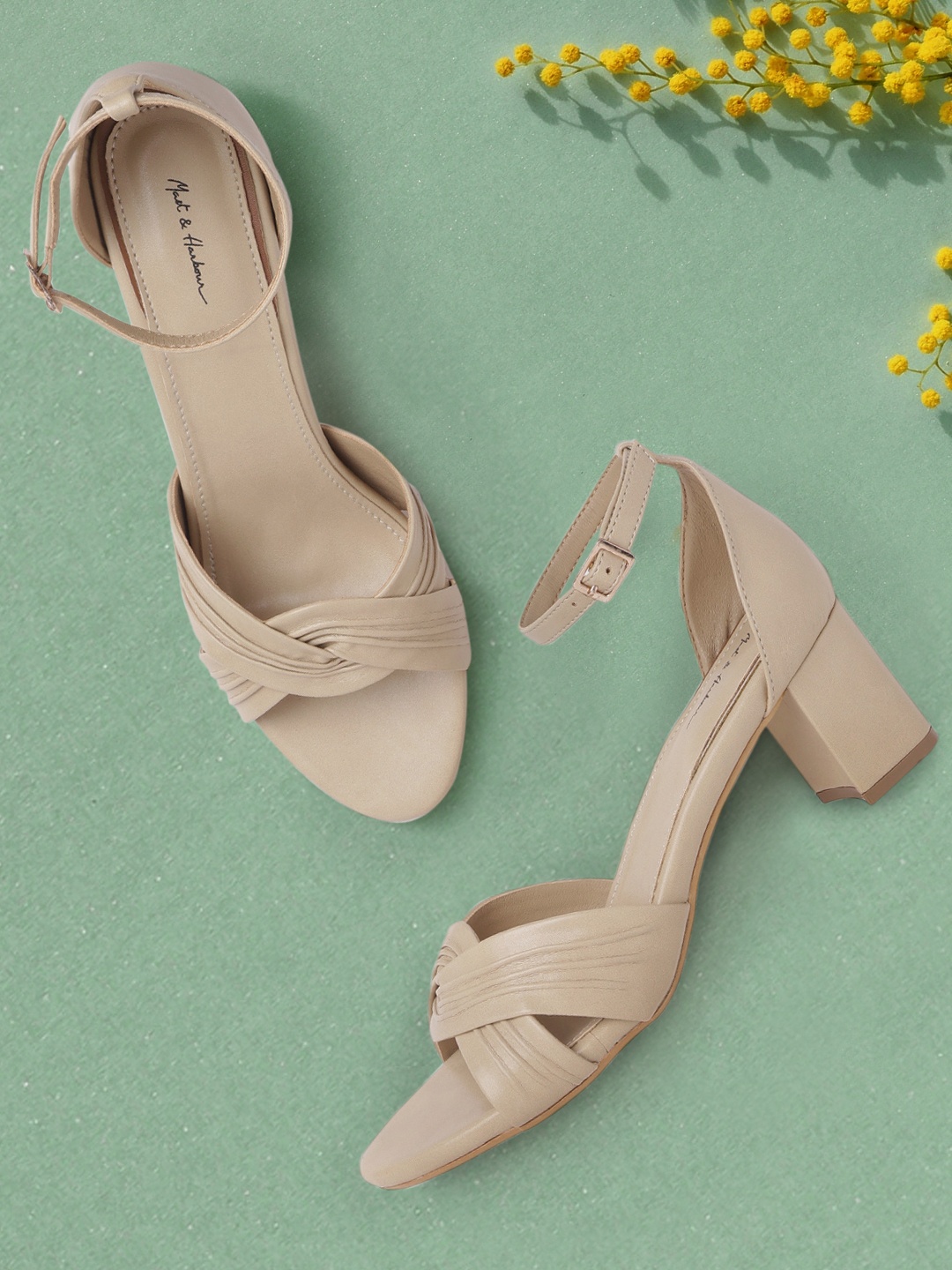 

Mast & Harbour Beige Self-Striped Mid-Top Block Heels