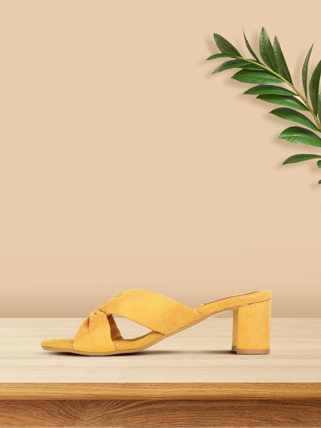 

Mast & Harbour Women Mustard Yellow Solid Block Heels with Bows Detail