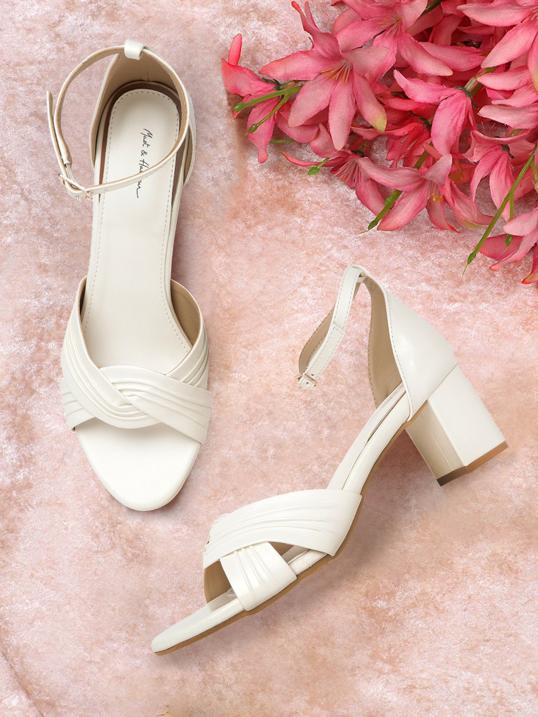 

Mast & Harbour Women Off-White Self-Striped Block Heels
