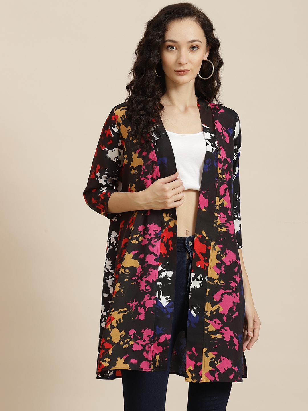 

Qurvii Women Multicoloured Printed Longline Shrug, Multi