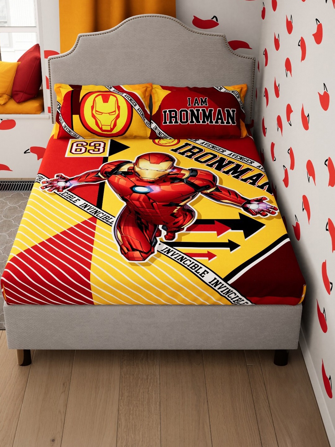 

DDecor Yellow & Red Iron Man 130 TC Queen Bedsheet with 2 Pillow Covers