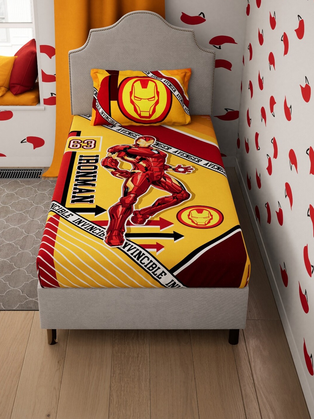 

DDecor Yellow & Red Iron Man 130 TC Single Bedsheet with 1 Pillow Cover