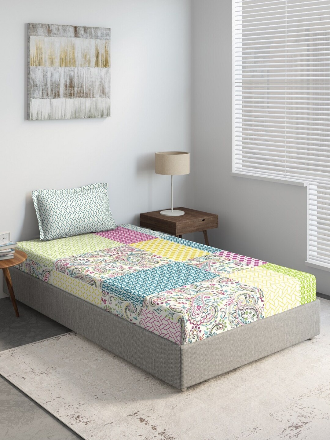 

DDecor Pink & Turquoise Blue Ethnic Motifs 130 TC Single Bedsheet with 1 Pillow Covers