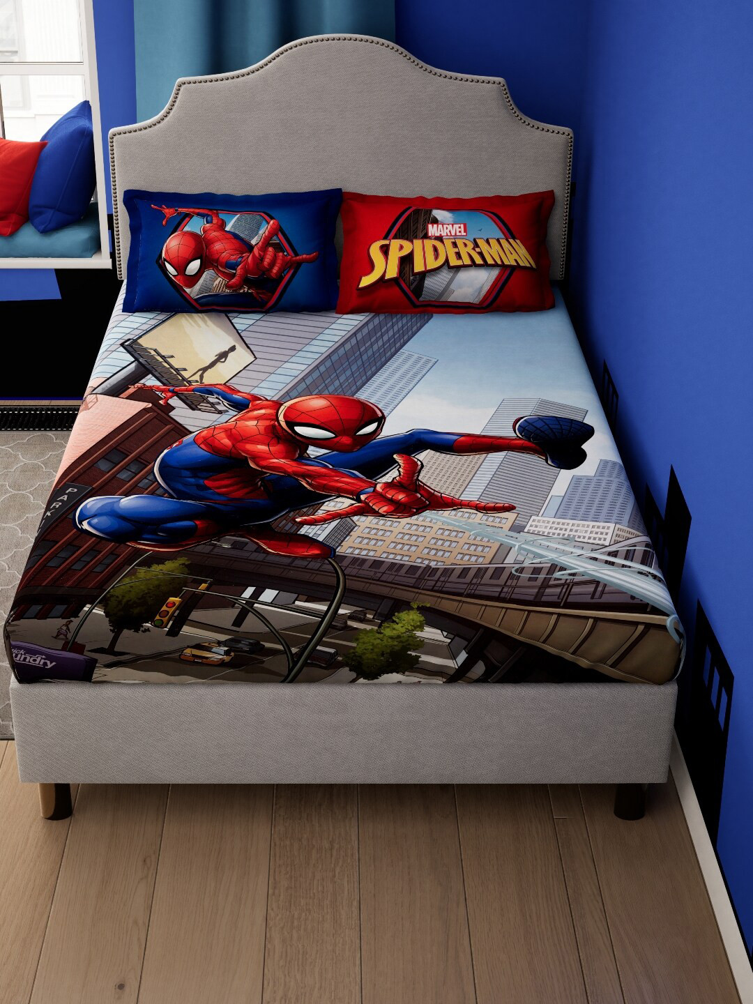 

DDecor Blue & Red Cartoon Characters 130 TC Queen Bedsheet with 2 Pillow Covers