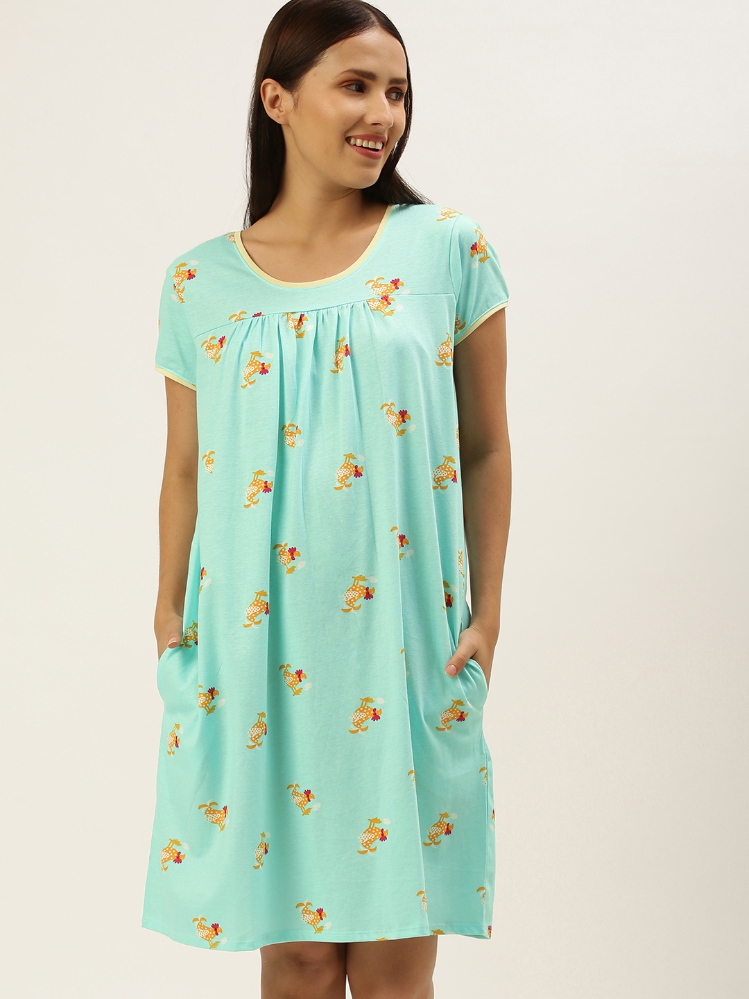 

Sleepy Gals Sea Green Printed Nightdress