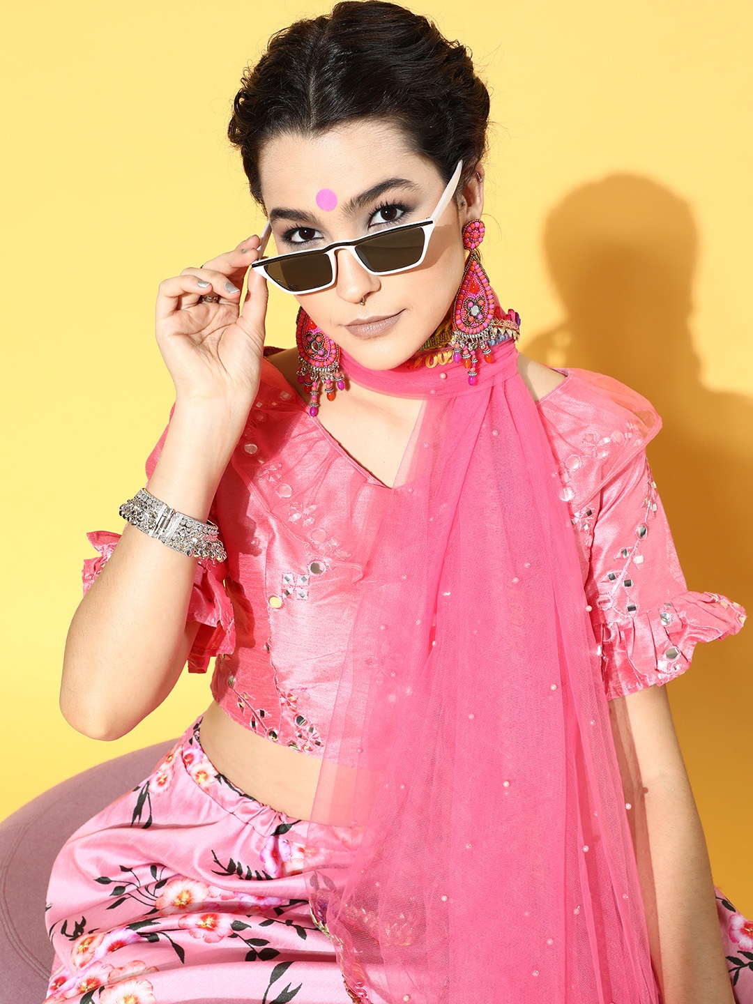 

Tikhi Imli Pretty Pink Embellished Unstitched Lehenga Choli with Dupatta