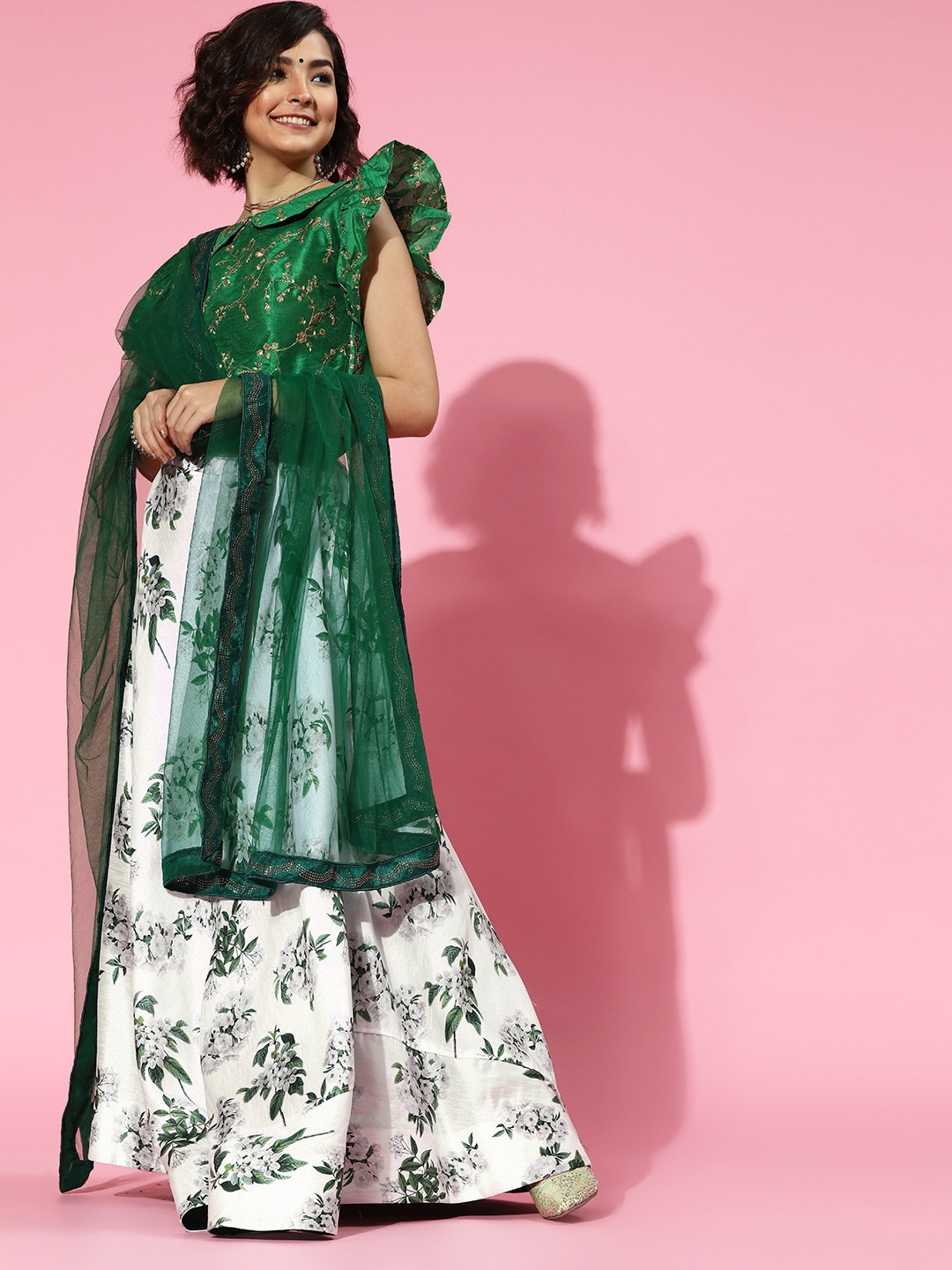 

Tikhi Imli Classic White Woven Design Ready to Wear Lehenga Choli with Dupatta