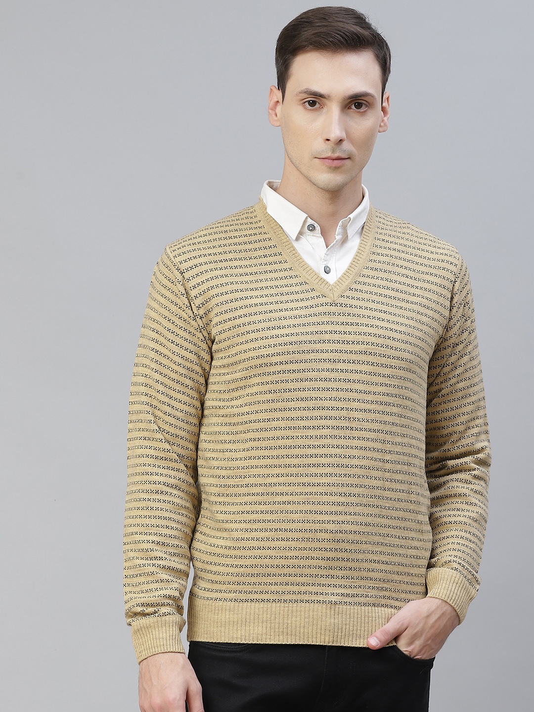 

Pierre Carlo Men Gold-Toned & Black Striped Pullover