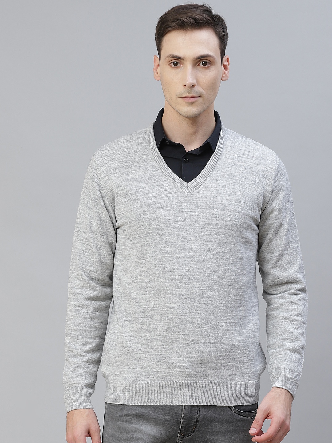 

Pierre Carlo Men Grey Melange Solid Pullover