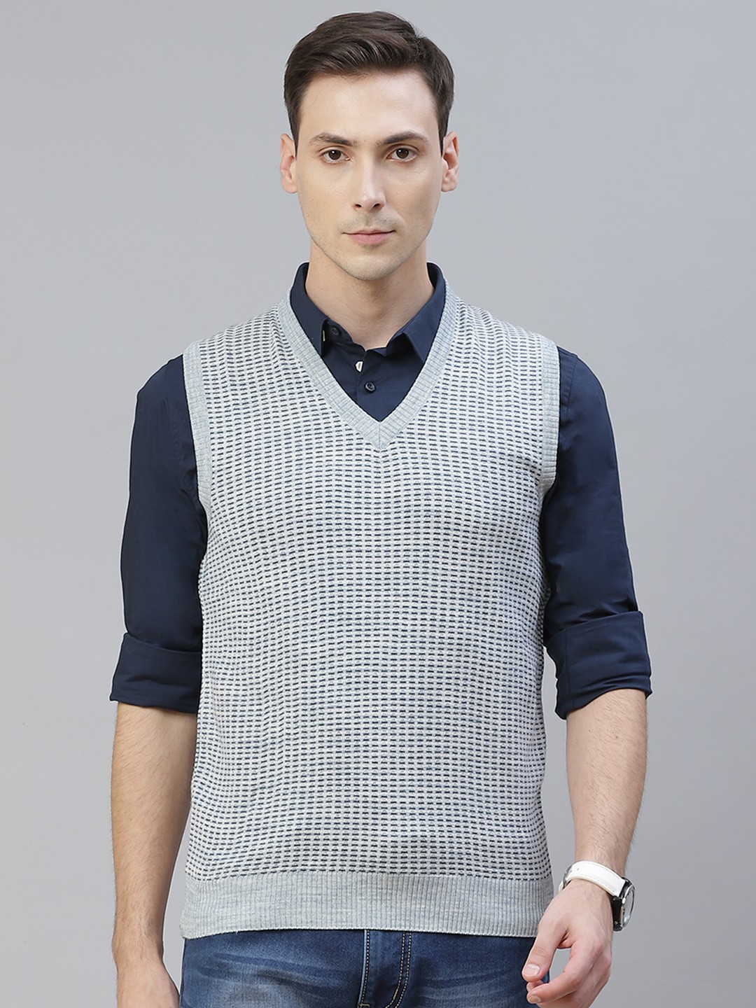 

Pierre Carlo Men Blue Geometric Design Sweater Vest