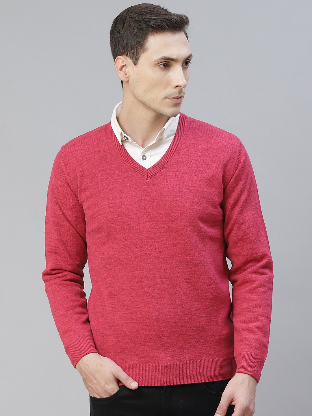 

Pierre Carlo Men Fuchsia Solid Melange Effect Pullover