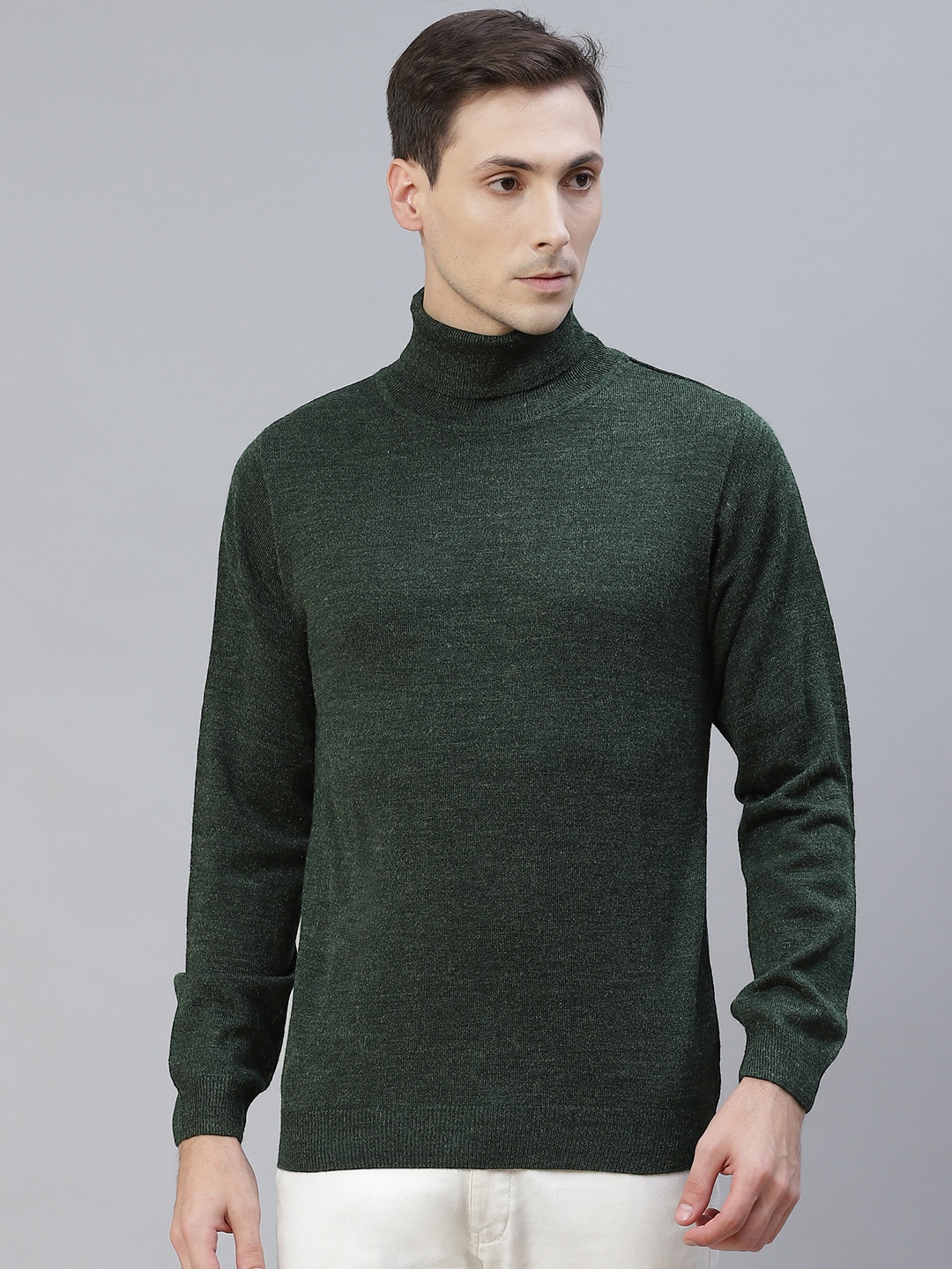 Pierre Carlo Men Green Solid Turtle Neck Pullover - buy at the price of ...