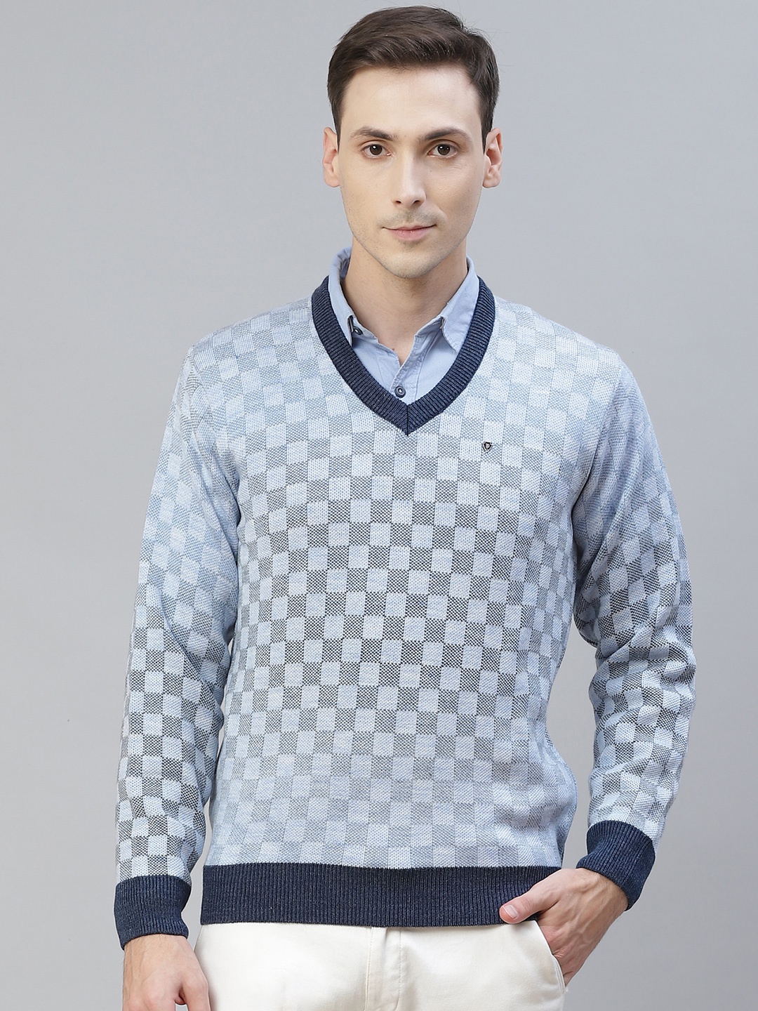 

Pierre Carlo Men Blue Checked Pullover