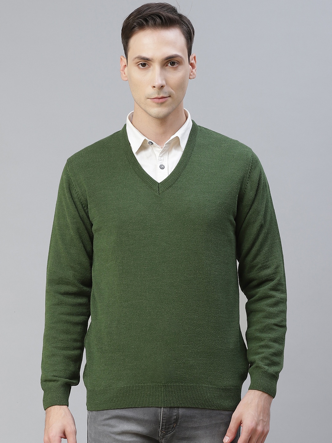 

Pierre Carlo Men Green Solid Pullover