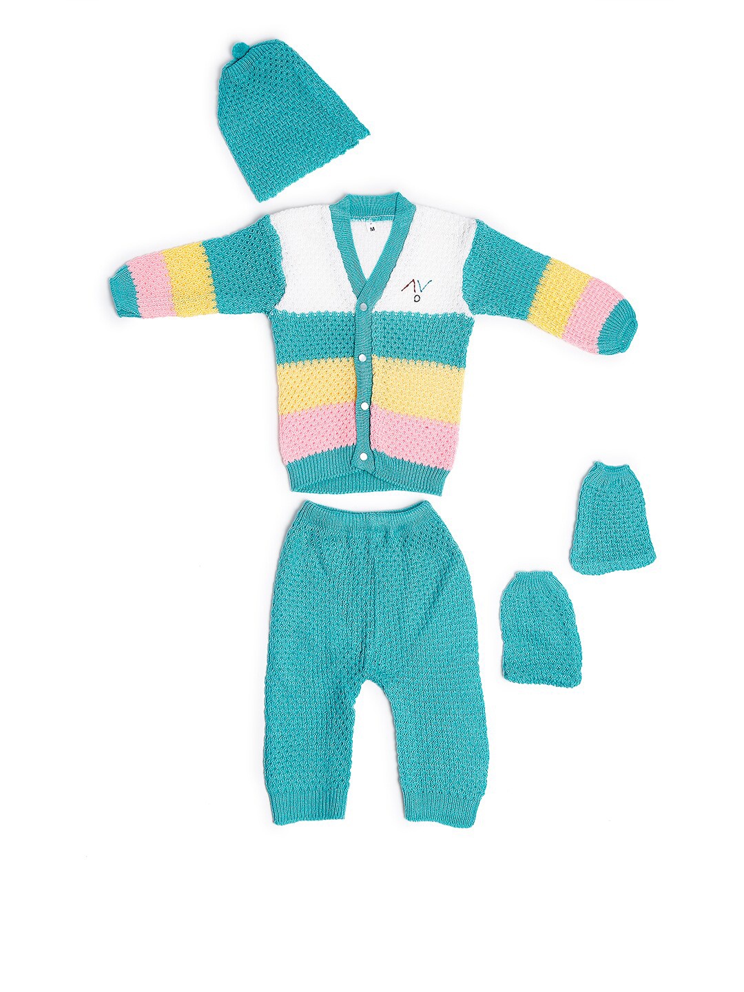 

Superminis Unisex Kids Turquoise Blue & White Striped Cardigan with Joggers