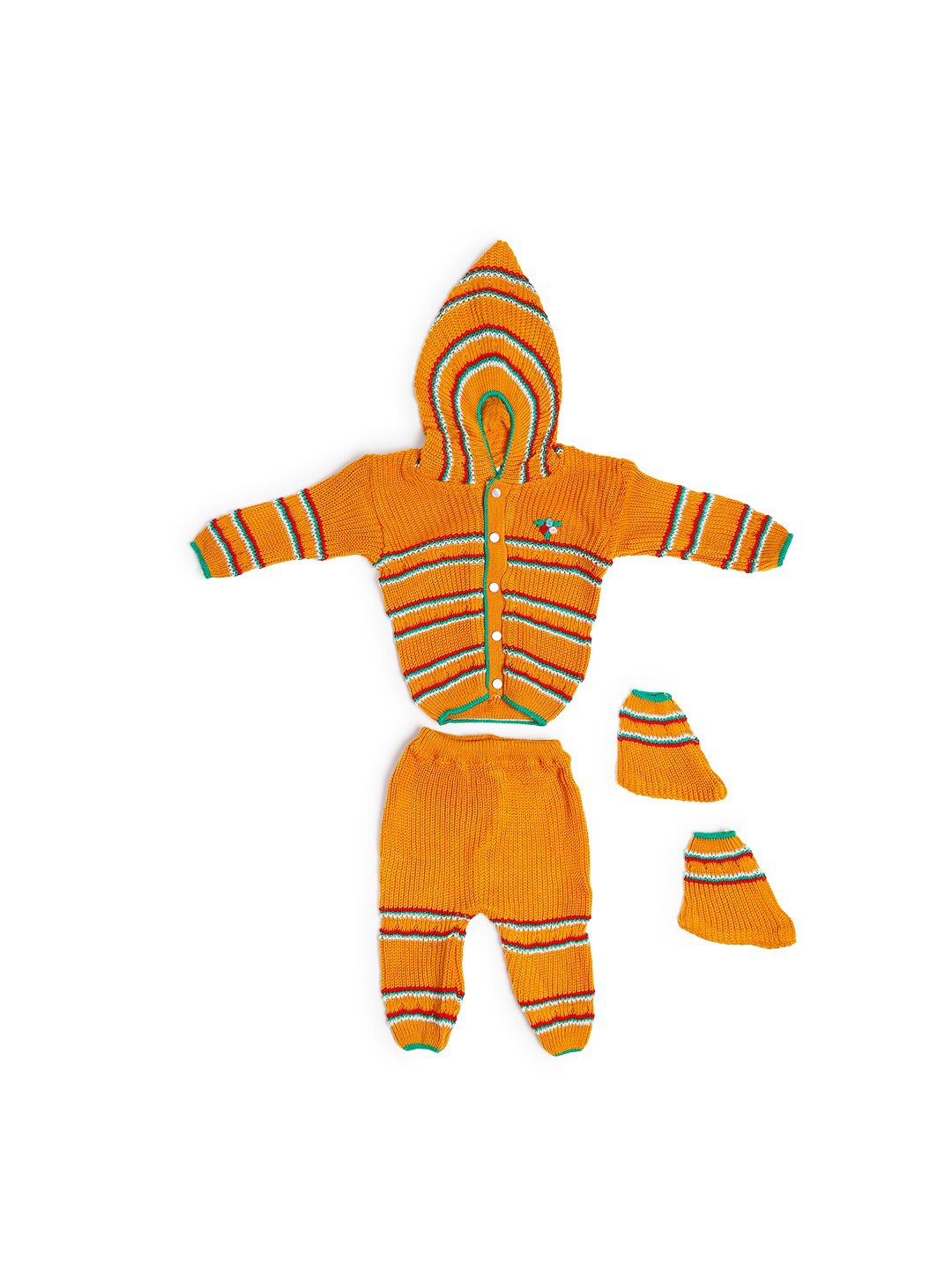 

Superminis Kids Orange & Red Striped Shirt with Trousers & Mittens