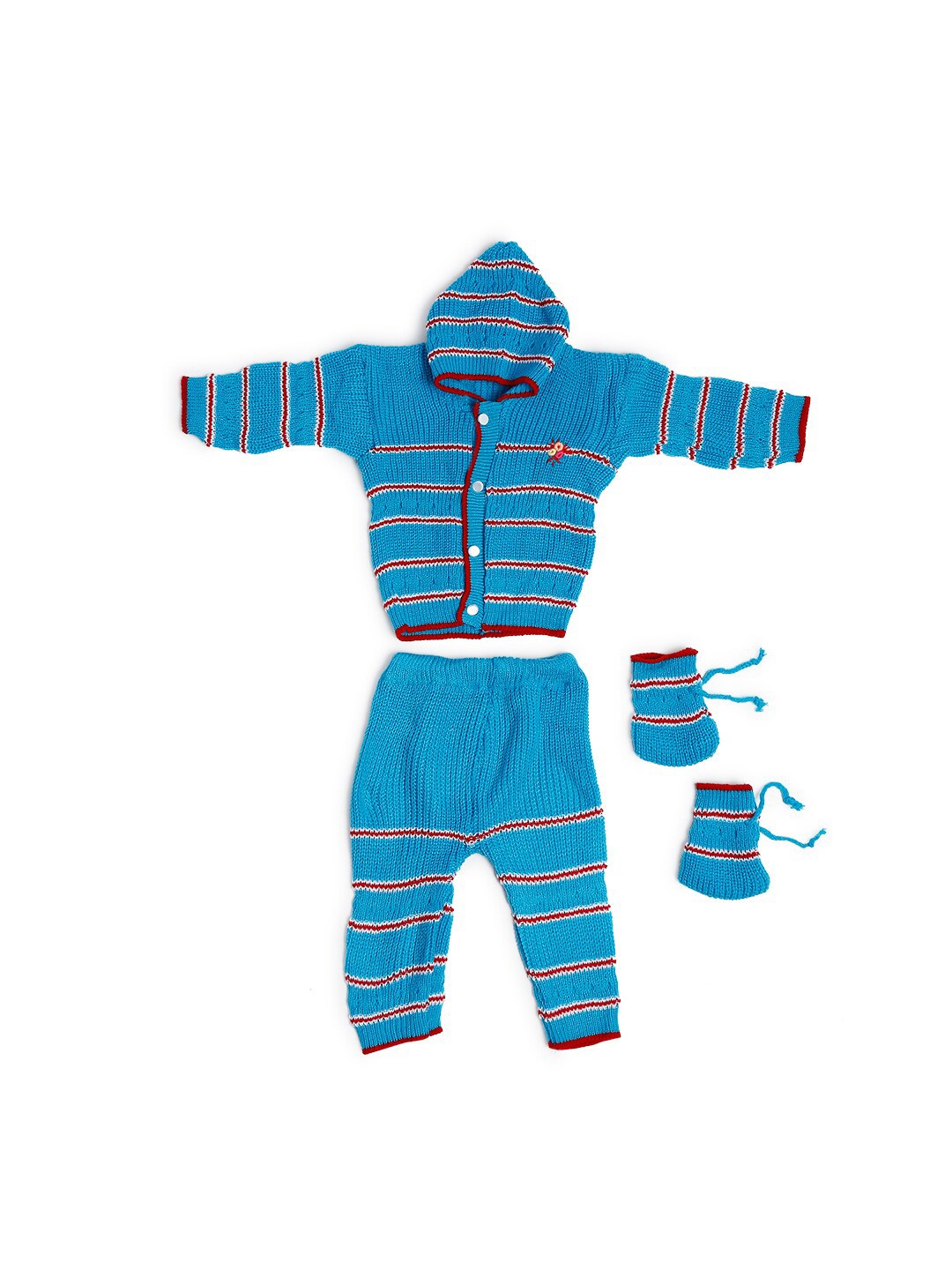 

Superminis Kids Blue & Red Striped Shirt with Pyjamas & Mittens