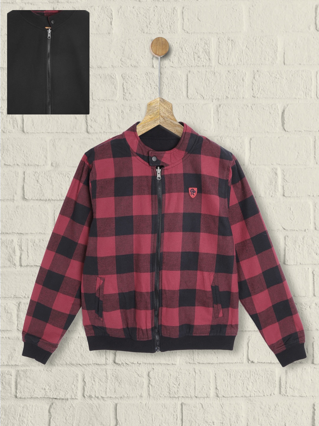 

UTH by Roadster Boys Pink Black Checked Reversible Bomber Jacket