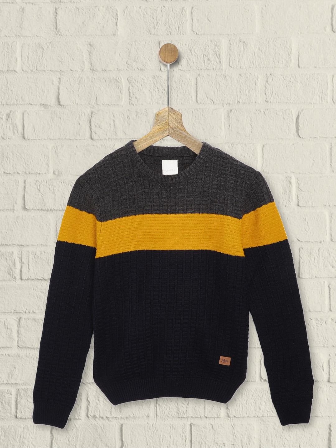 

UTH by Roadster Boys Charcoal Black & Mustard Yellow Acrylic Colourblocked Pullover