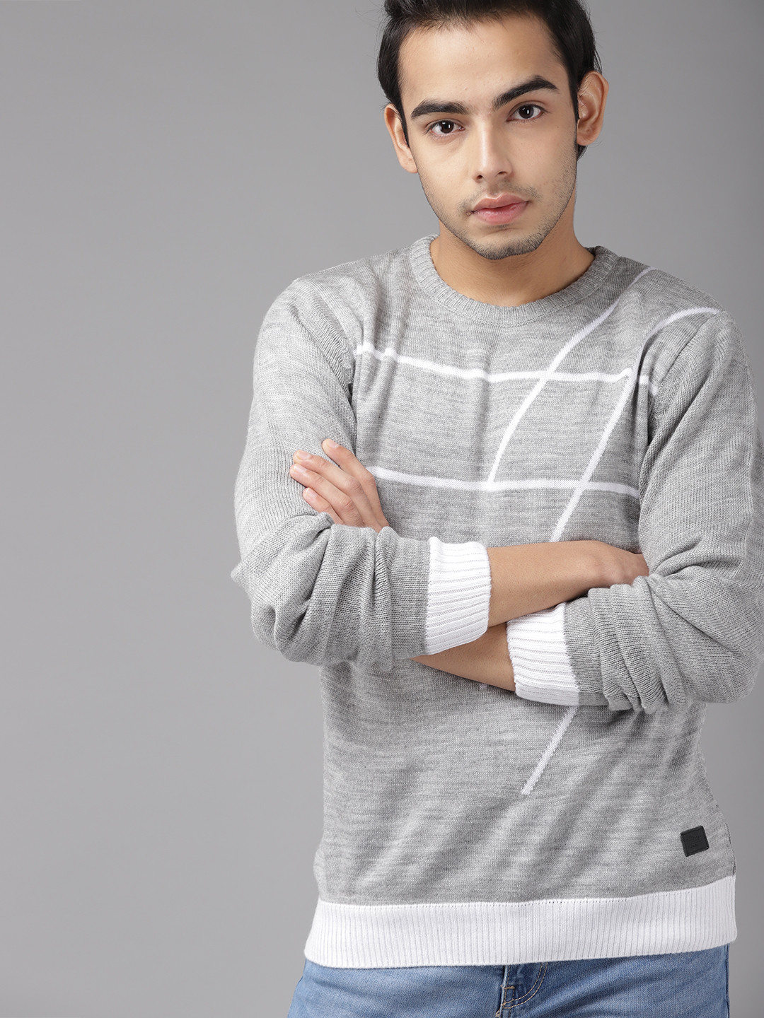 

UTH by Roadster Boys Grey Melange & White Checked Detail Pullover