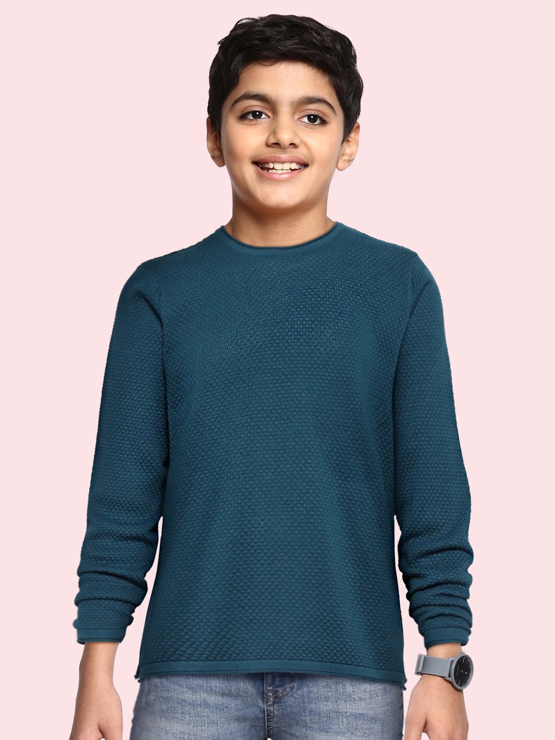 

UTH by Roadster Boys Teal Green Self Design Pullover