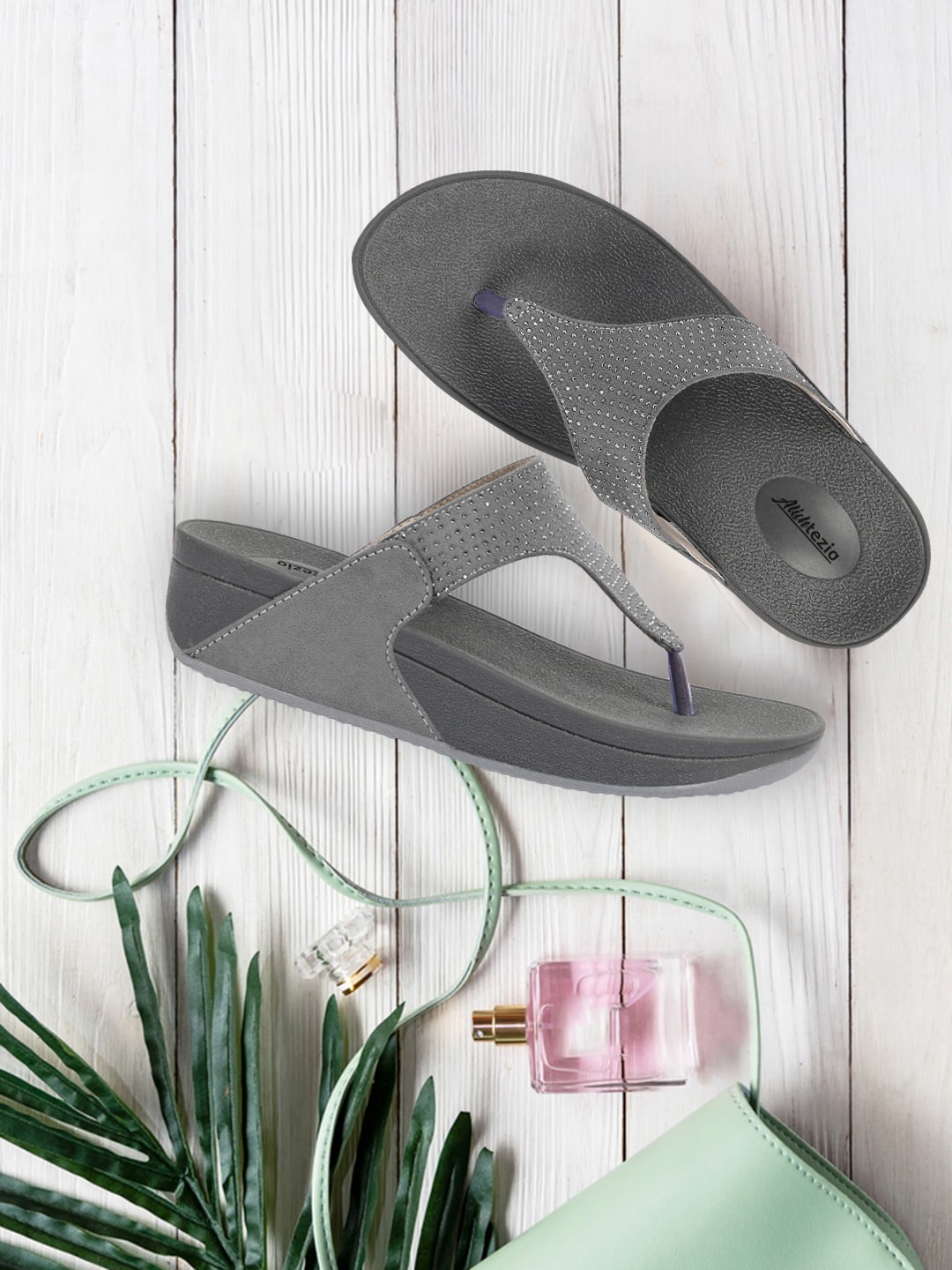 

Alishtezia Women Grey T-Strap Flats