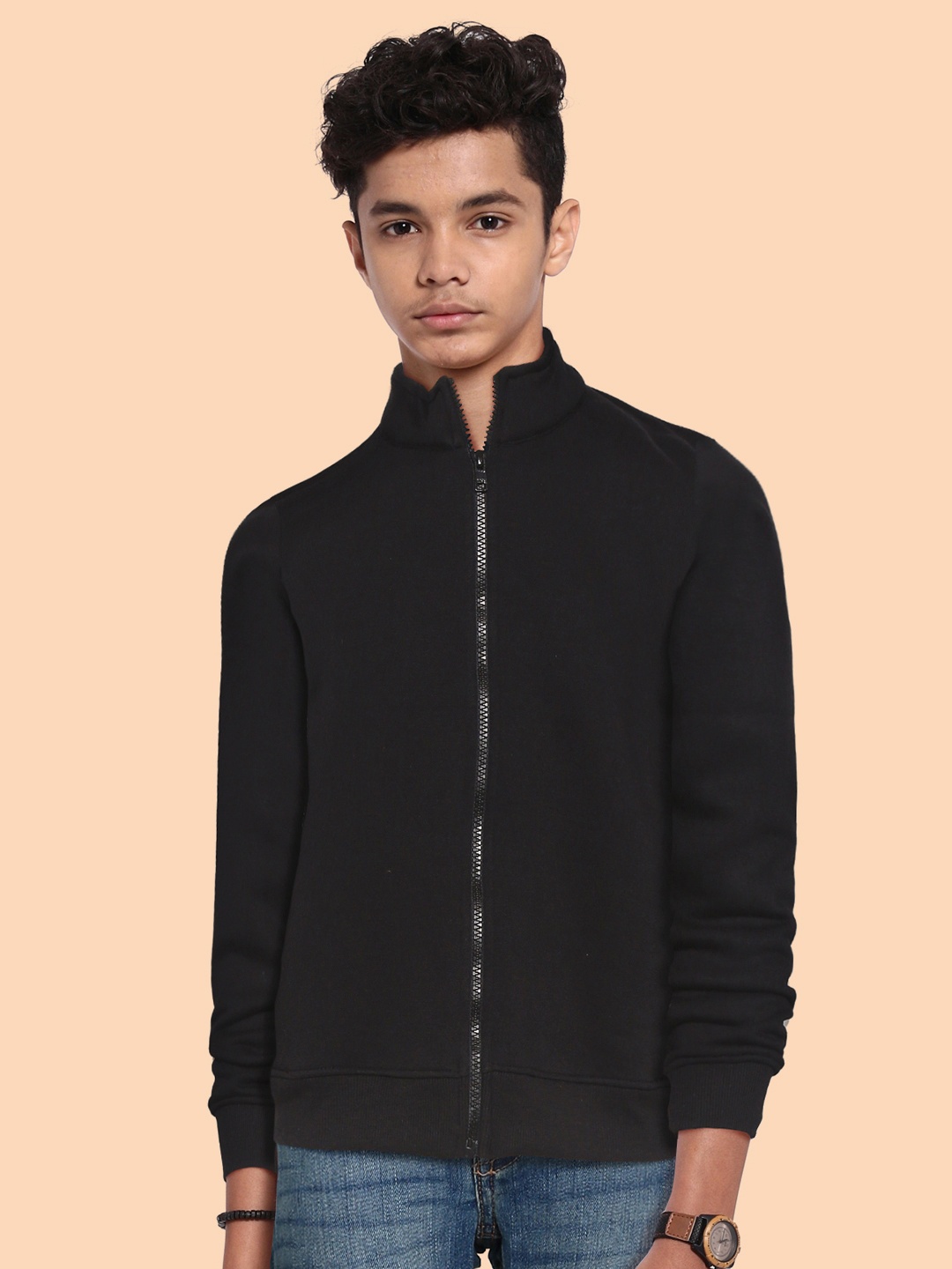 

UTH by Roadster Boys Black Solid Front-Open Sweatshirt