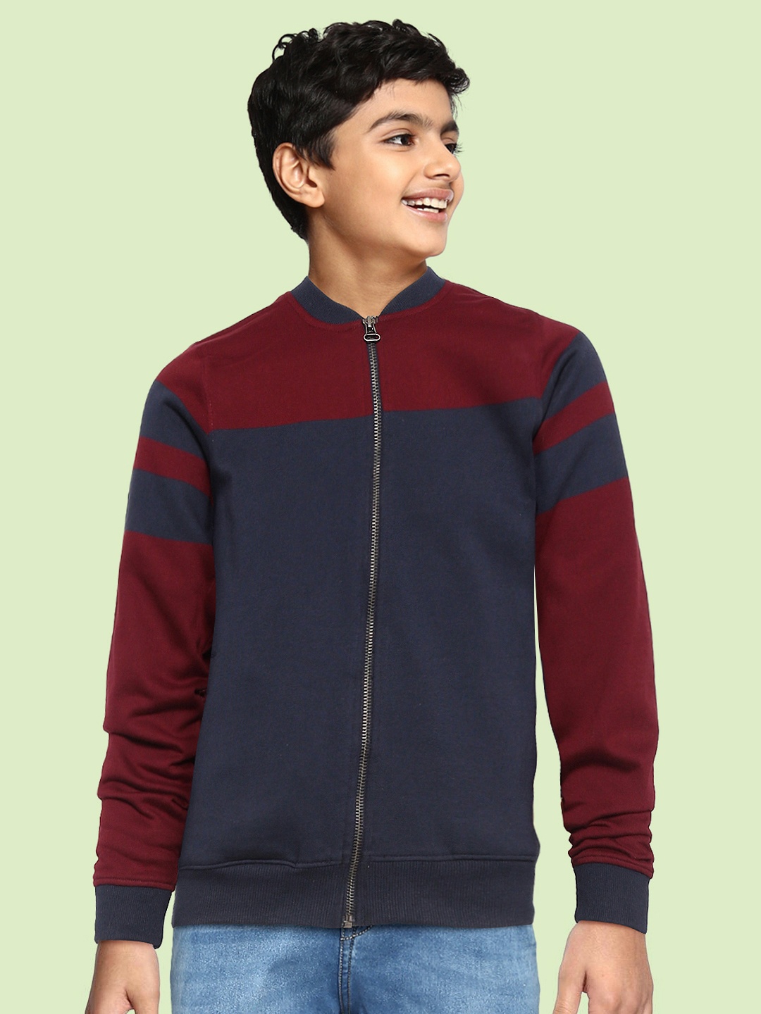

UTH by Roadster Boys Navy Blue & Maroon Colourblocked Sweatshirt
