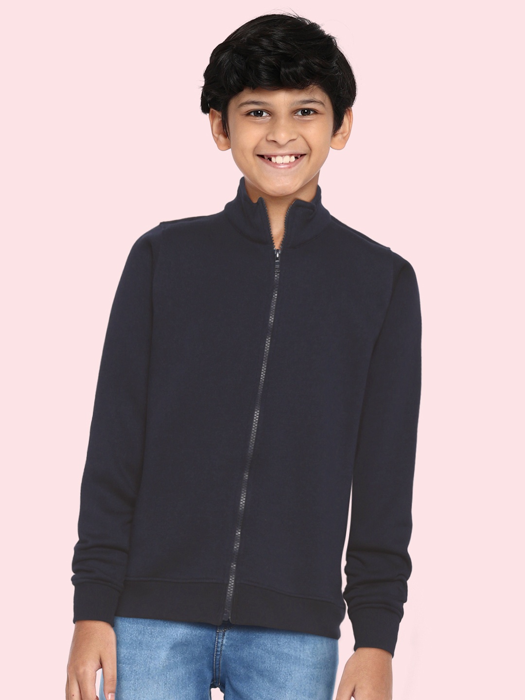 

UTH by Roadster Boys Navy Blue Solid Front-Open Sweatshirt