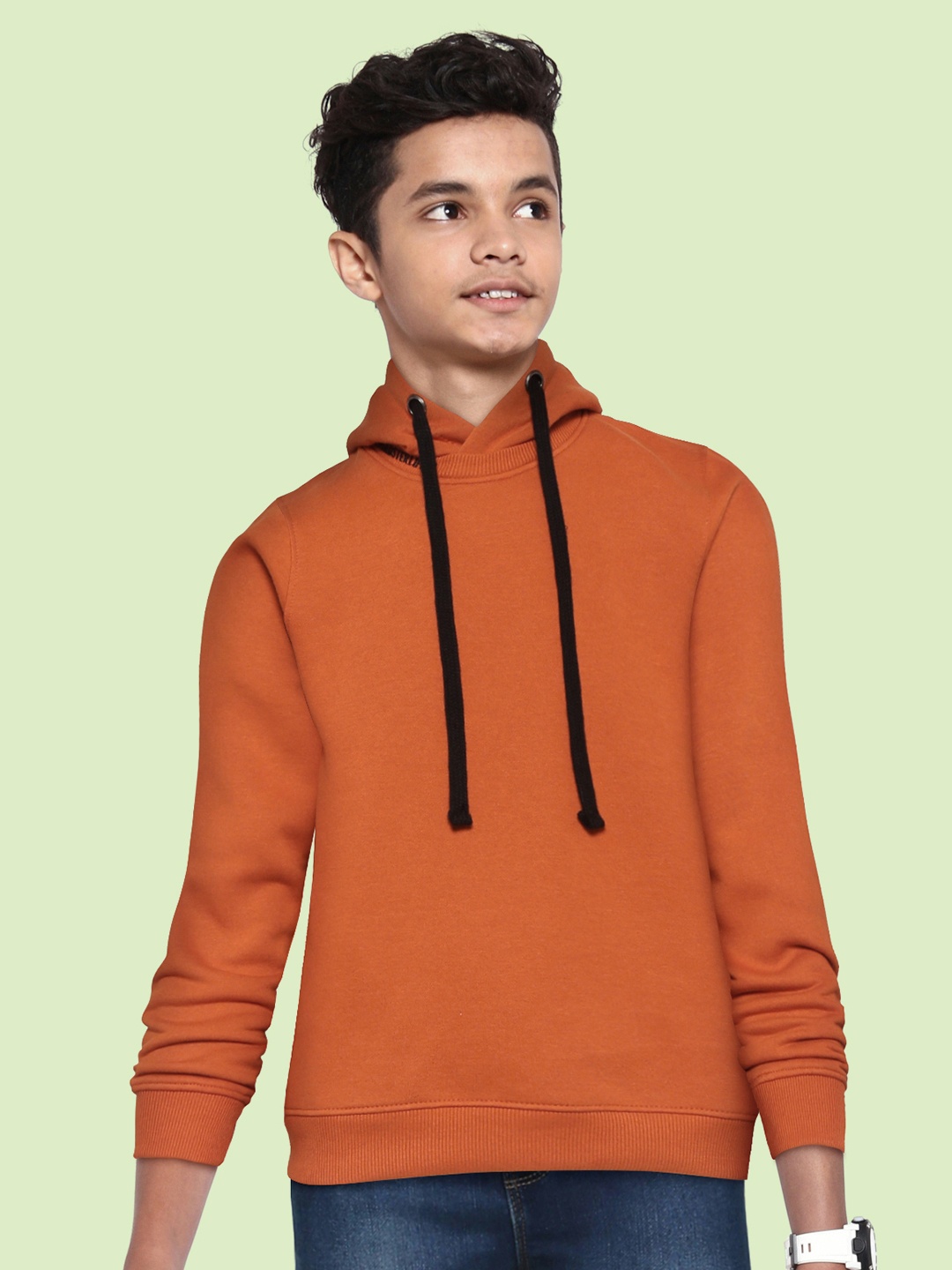 

UTH by Roadster Boys Rust Orange Solid Hooded Sweatshirt