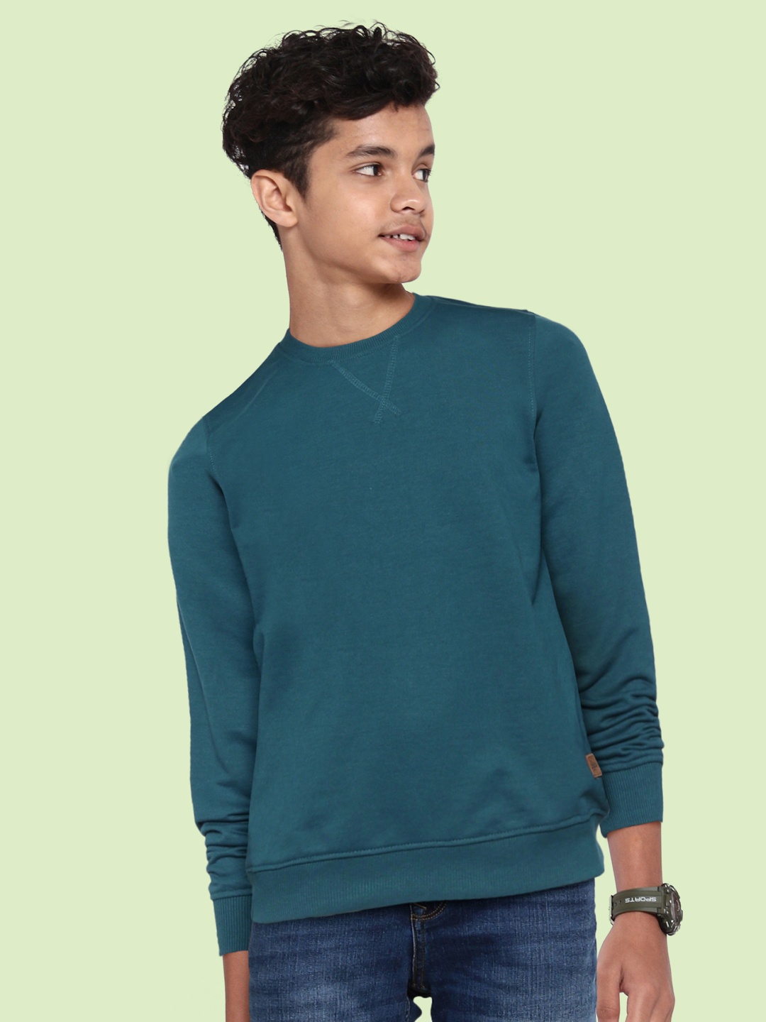 

UTH by Roadster Boys Teal Green Solid Sweatshirt