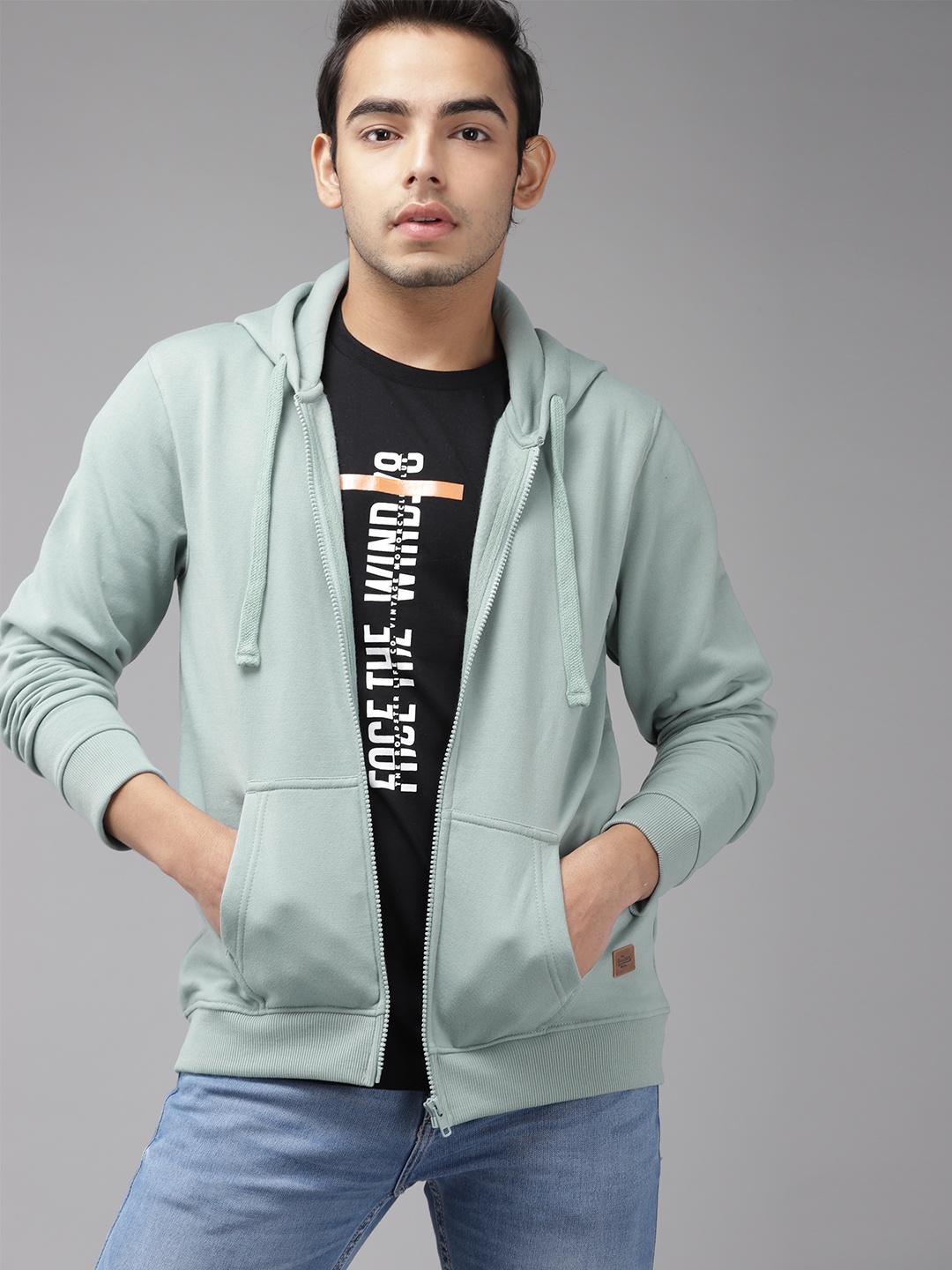 

UTH by Roadster Boys Mint Green Solid Hooded Sweatshirt