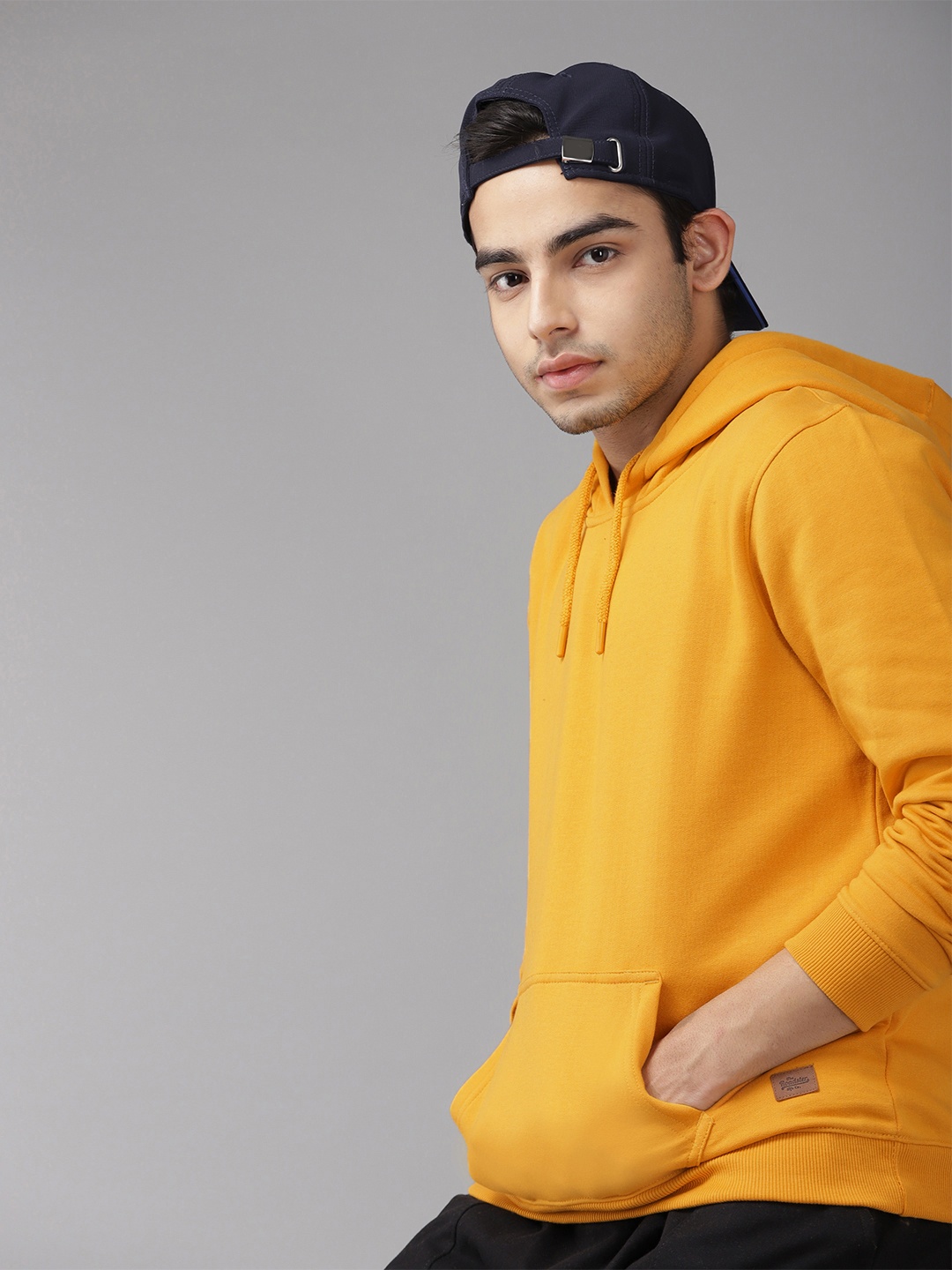 

UTH by Roadster Boys Mustard Yellow Solid Hooded Sweatshirt