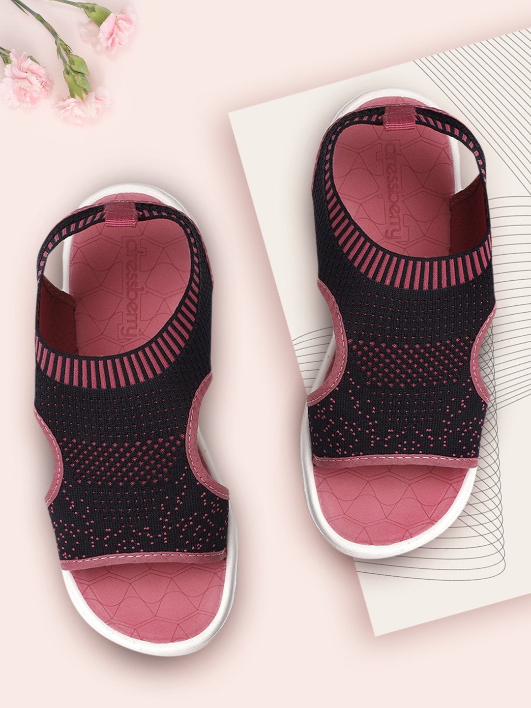 

DressBerry Women Navy Blue & Pink Woven Design Sports Sandals