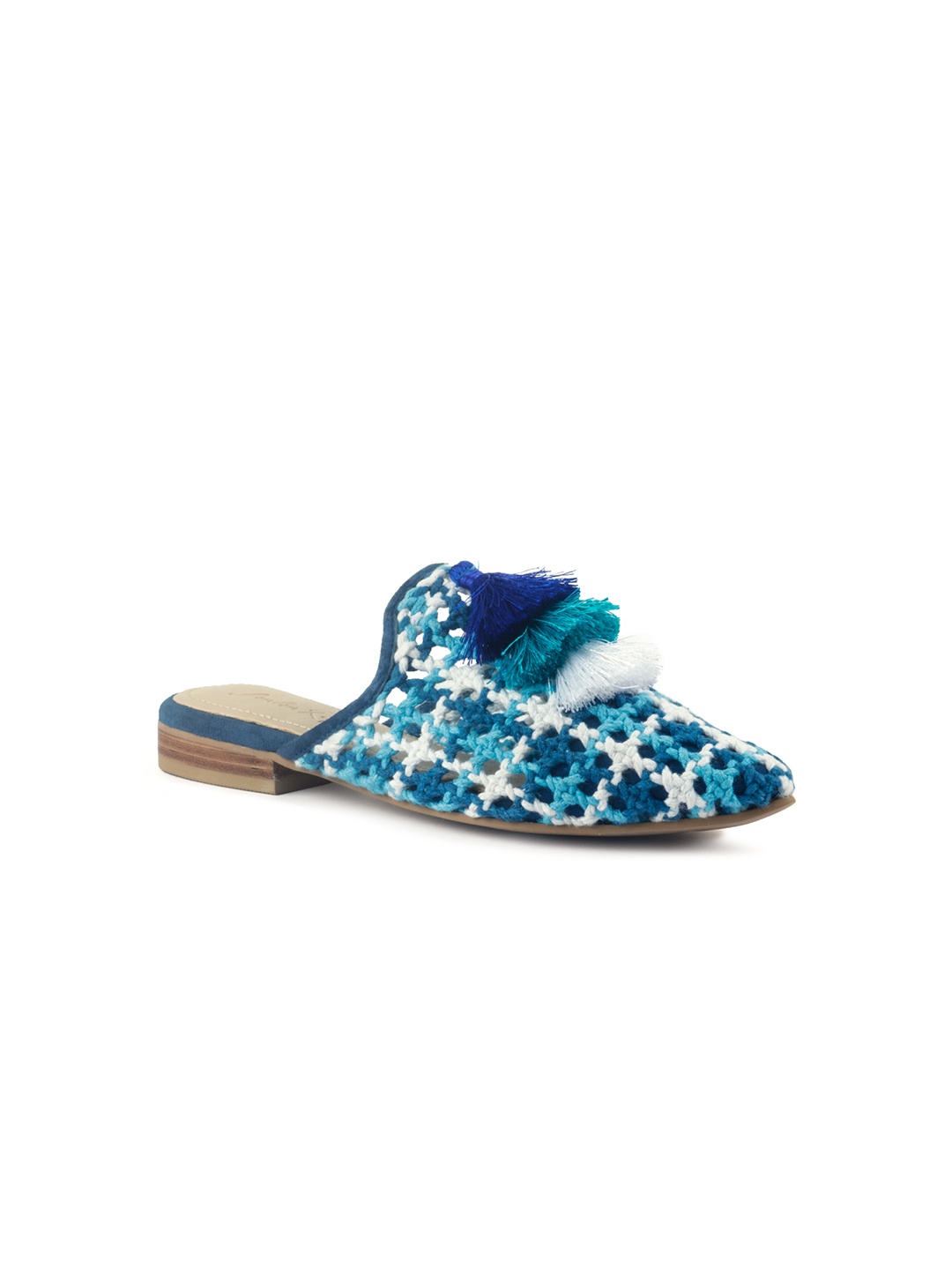 

London Rag Women Blue Printed Mules with Tassels Flats