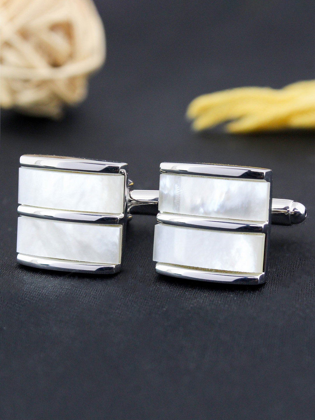 

PELUCHE Men Mother of Pearl Stone Silver-Toned Cufflink