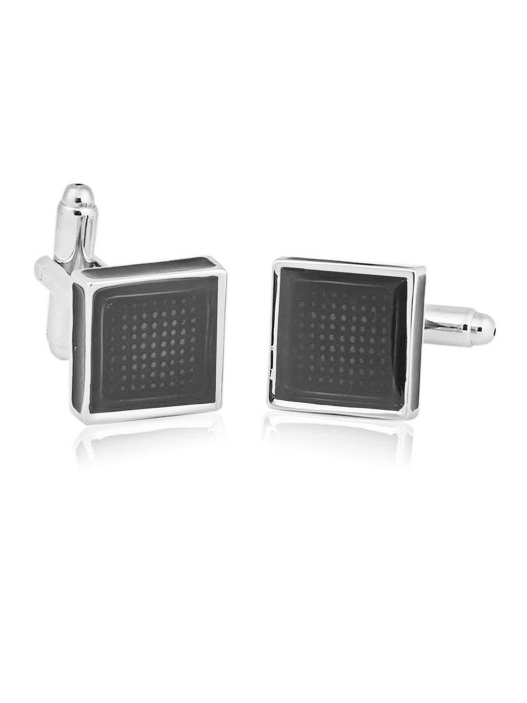 

PELUCHE Black & Silver-Toned Classy Resin Enamel Cufflink