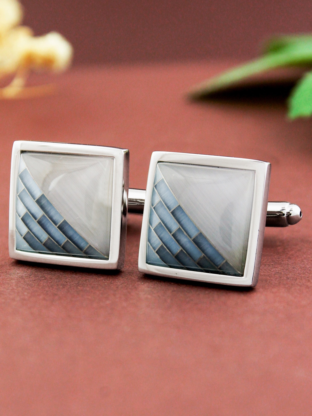 

PELUCHE Unisex Blue Silver-Plated Square Cufflinks