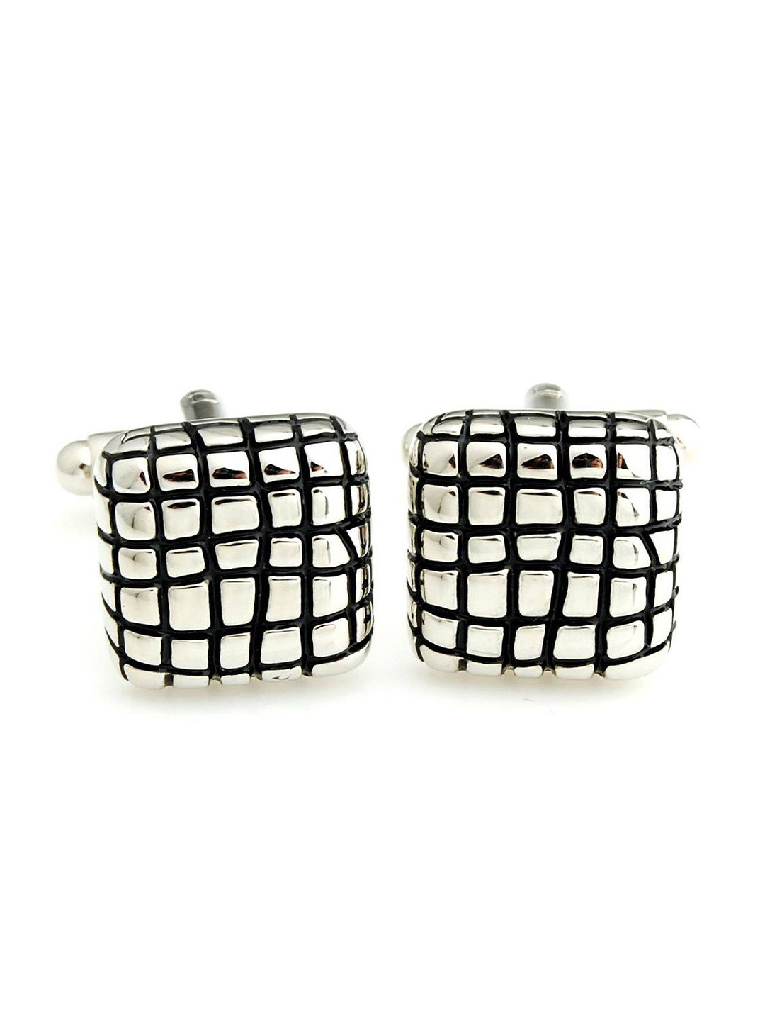 

PELUCHE Silver-Toned & Black Square Cufflink