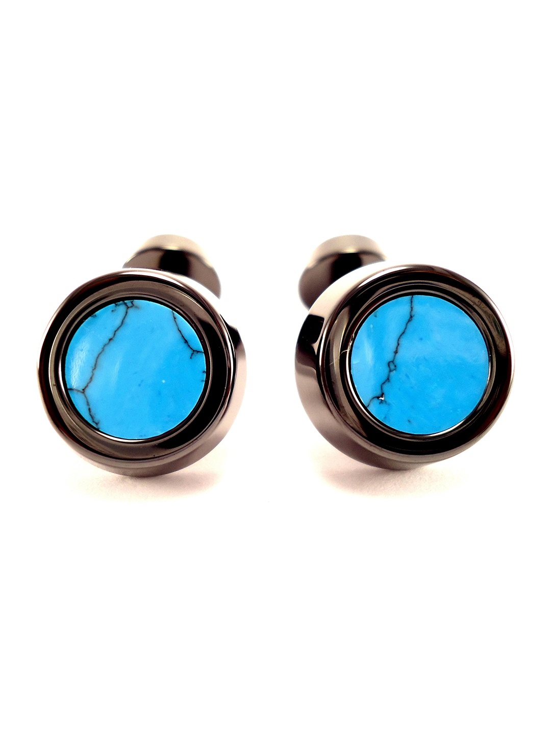 

PELUCHE Men Blue Silver-Plated Solid Zirconium Ceramic Round Cufflinks