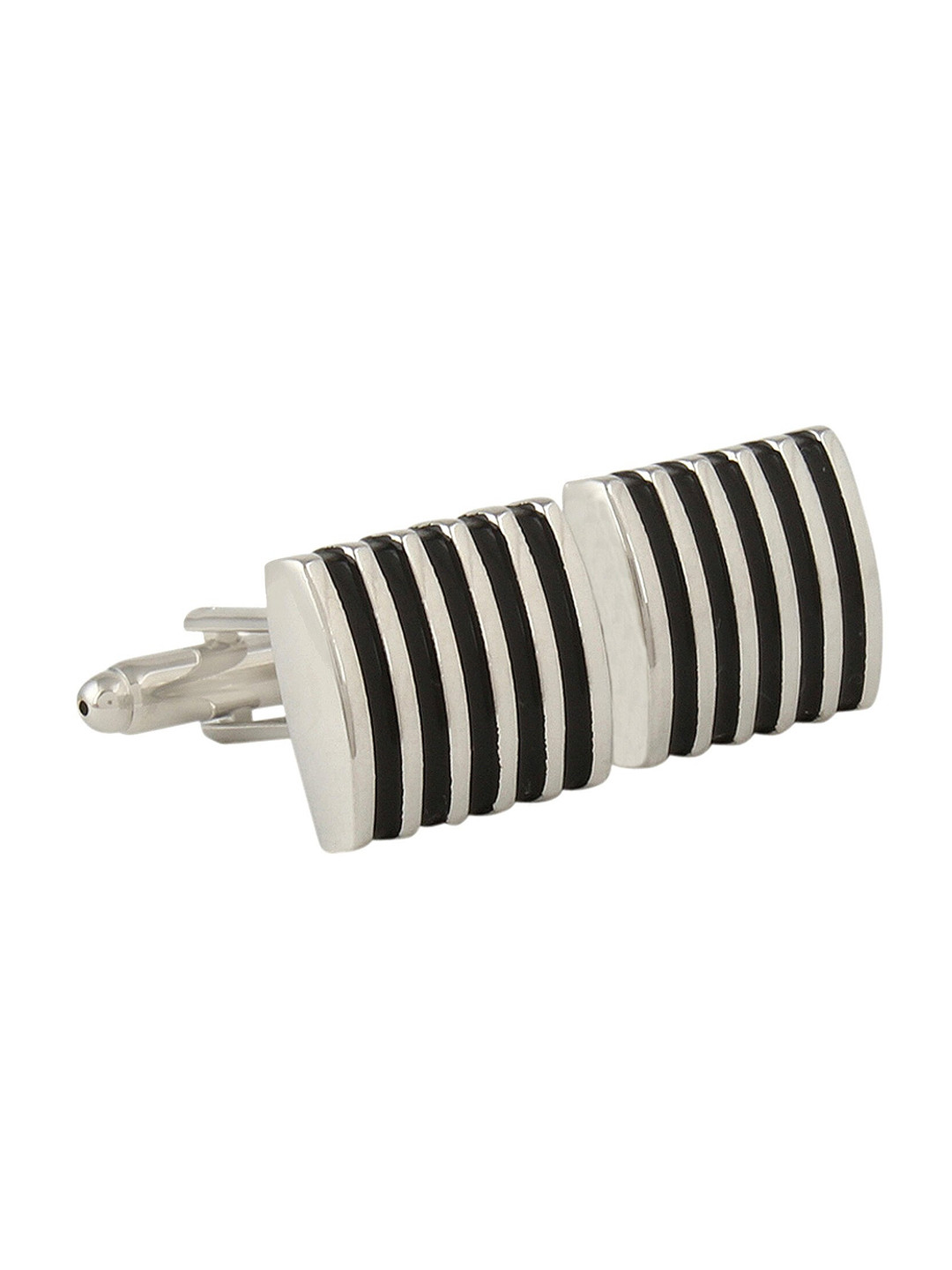 

PELUCHE Silver-Toned & Black Enamelled Striped Square Cufflinks