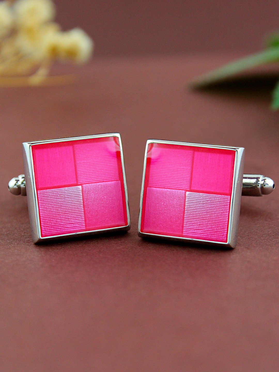 

PELUCHE Men Pink Resin Art Silver-Toned Cufflink